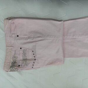 Blush - pale pink, embroidered Size 14 low rise and flare leg jeans- Size 14
